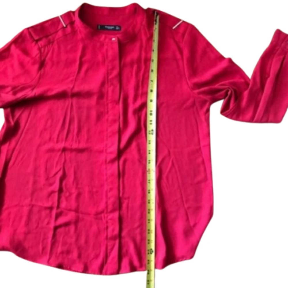 Mango Collarless Button Down Shirt Long Sleeve Red - image 8